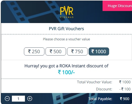 India Desire : Get 10% Instant Discount On PVR Voucher From Rokahub.com